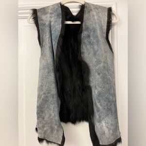 Joseph leather and fur vest, size L, color washed blue